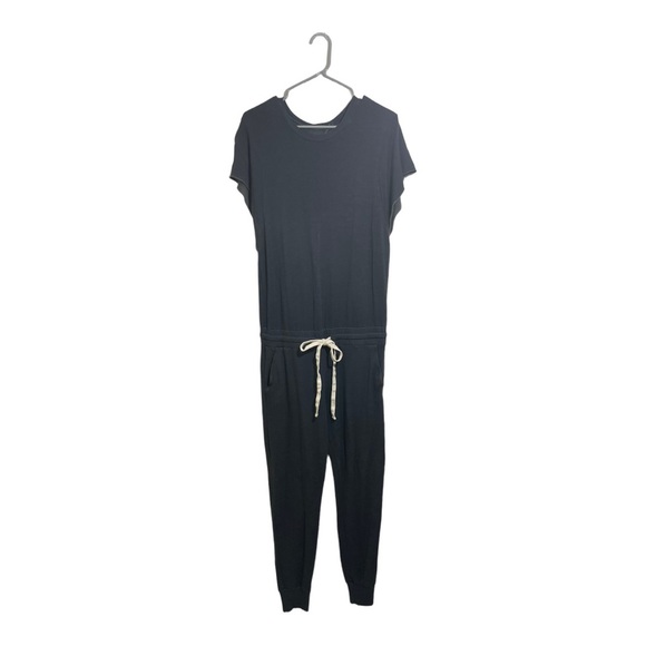 Monrow short sleeve drawstring waist jogger cuff jumpsuit dark grey size medium - Picture 4 of 11